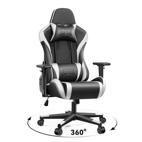 OneGame Gaming Sthul, Ergonomischer Computer Gamer Chair 3D Armrests Bürostuhl höhenverstellbar Drehstuhl mit Verstellbare hohe Rückenlehne 150KG, Weiß von OneGame