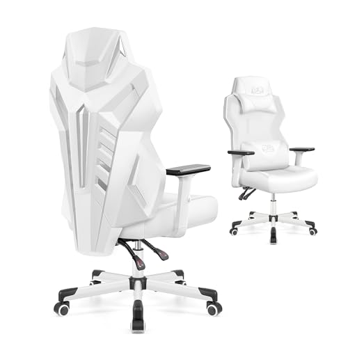 OneGame Video Gaming Stuhl, Atmungsaktiver Computer Racing Style Drehstuhl Verstellbare Rückenlehne Ergonomischer Gamer Desk Chair mit Lendenwirbelstütze, Weiß von OneGame
