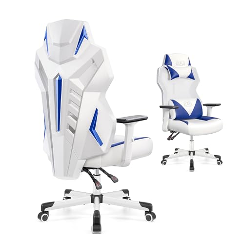 OneGame Video Gaming Stuhl, Atmungsaktiver Computer Racing Style Drehstuhl Verstellbare Rückenlehne Ergonomischer Gamer Desk Chair mit Lendenwirbelstütze, Weißblau von OneGame