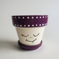 Kleiner Lila Und Creme Happy Face Blumentopf Übertopf Handbemalt 2, 75" von OneHappyPot