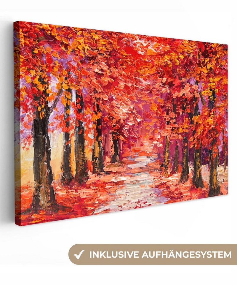 OneMillionCanvasses® Gemälde Gemälde - Bäume - Herbst - Ölgemälde, (1 St), Wandbild Leinwandbilder, Aufhängefertig, Wanddeko, 30x20 cm von OneMillionCanvasses®