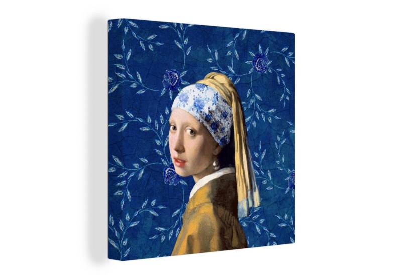 OneMillionCanvasses® Gemälde Mädchen mit Perlenohrring - Delfter Blau - Vermeer - Blumen - Gemälde, (1 St), Leinwand Bilder für Wohnzimmer Schlafzimmer von OneMillionCanvasses®