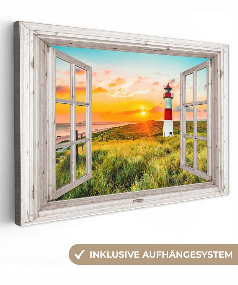 OneMillionCanvasses® Leinwandbild Ansichten - Leuchtturm - Landschaft - Natur - Ländlich - Strand, Sonnenuntergang - Leuchtturm (1 St), Leinwände Wanddeko Wohnzimmer Schlafzimmer 60x40 cm von OneMillionCanvasses®