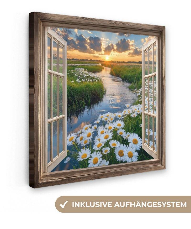 OneMillionCanvasses® Leinwandbild Aussicht - Landschaft - Fenster - Wasser - Sonnenuntergang, Fotodruck (1 St), Wandbild, Deko Schlafzimmer Wohnzimmer Flur 20x20 cm von OneMillionCanvasses®