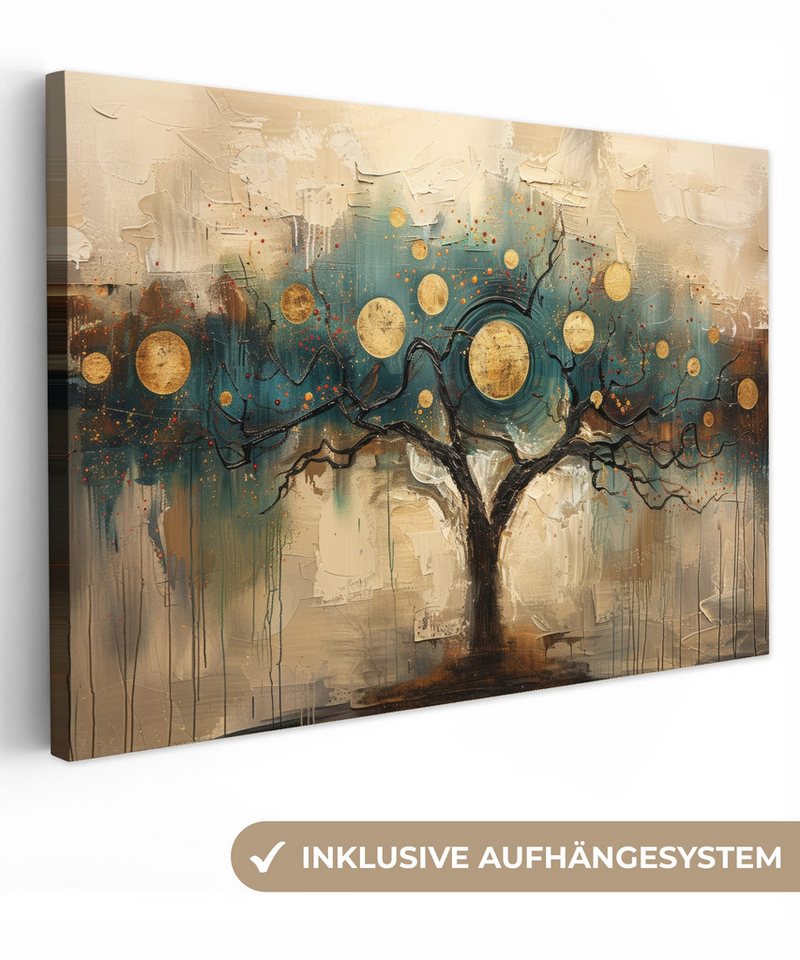 OneMillionCanvasses® Leinwandbild Baum - Abstrakt - Braun - Gold - Industriell, (1 St), Leinwand Bilder Klein, Wand Dekoration Aesthetic 30x20 cm von OneMillionCanvasses®