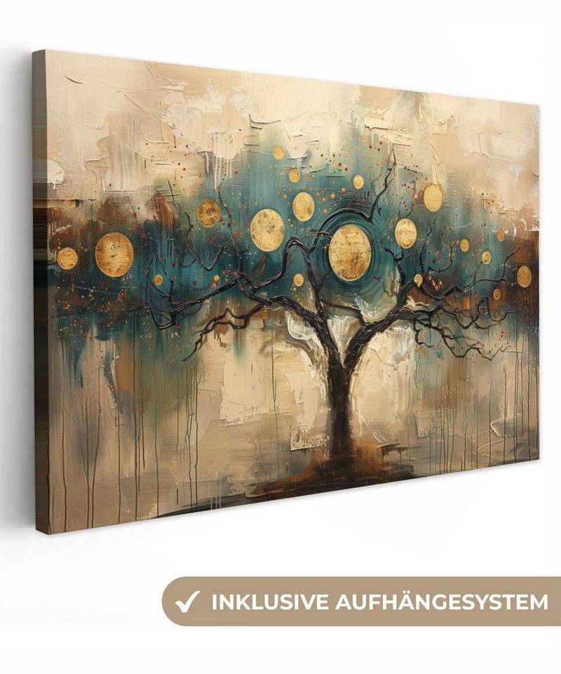 OneMillionCanvasses® Leinwandbild Baum - Abstrakt - Braun - Gold - Industriell, (1 St), Leinwand Bilder Klein, Wand Dekoration Aesthetic 30x20 cm von OneMillionCanvasses®