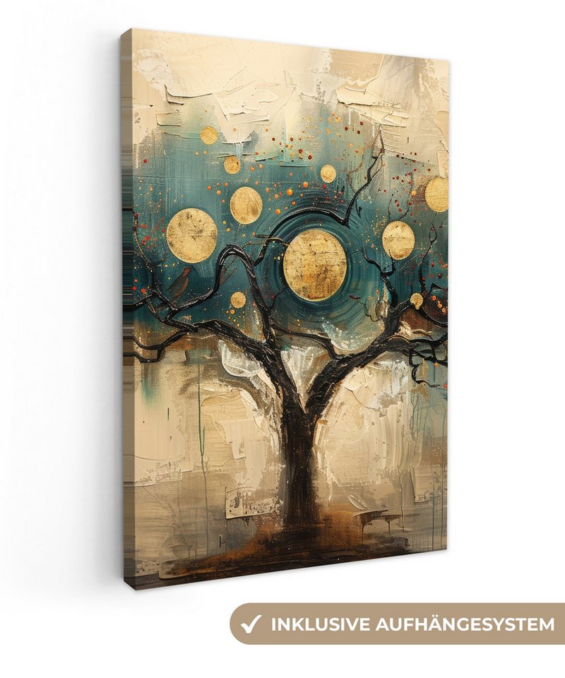 OneMillionCanvasses® Leinwandbild Baum - Abstrakt - Braun - Gold - Industriell, (1 St), Leinwand Canvas Wandbild, Wanddekoration 20x30 cm von OneMillionCanvasses®