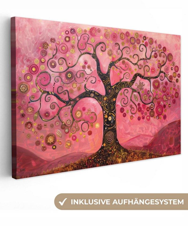 OneMillionCanvasses® Leinwandbild Baum - Lebensbaum - Rosa - Gold, (1 St), Leinwand Bilder Klein, Wand Dekoration Aesthetic 30x20 cm von OneMillionCanvasses®