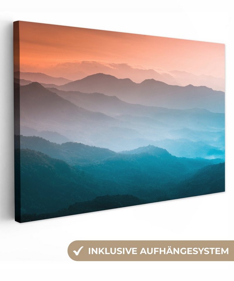 OneMillionCanvasses® Leinwandbild Berge - Sonne - Orange - Natur, (1 St), Wandbild Leinwandbilder, Aufhängefertig, Wanddeko, 30x20 cm von OneMillionCanvasses®
