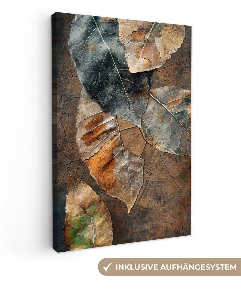 OneMillionCanvasses® Leinwandbild Blätter - Braun - Herbst - Natur, (1 St), Leinwand Canvas Wandbild, Wanddekoration 20x30 cm von OneMillionCanvasses®