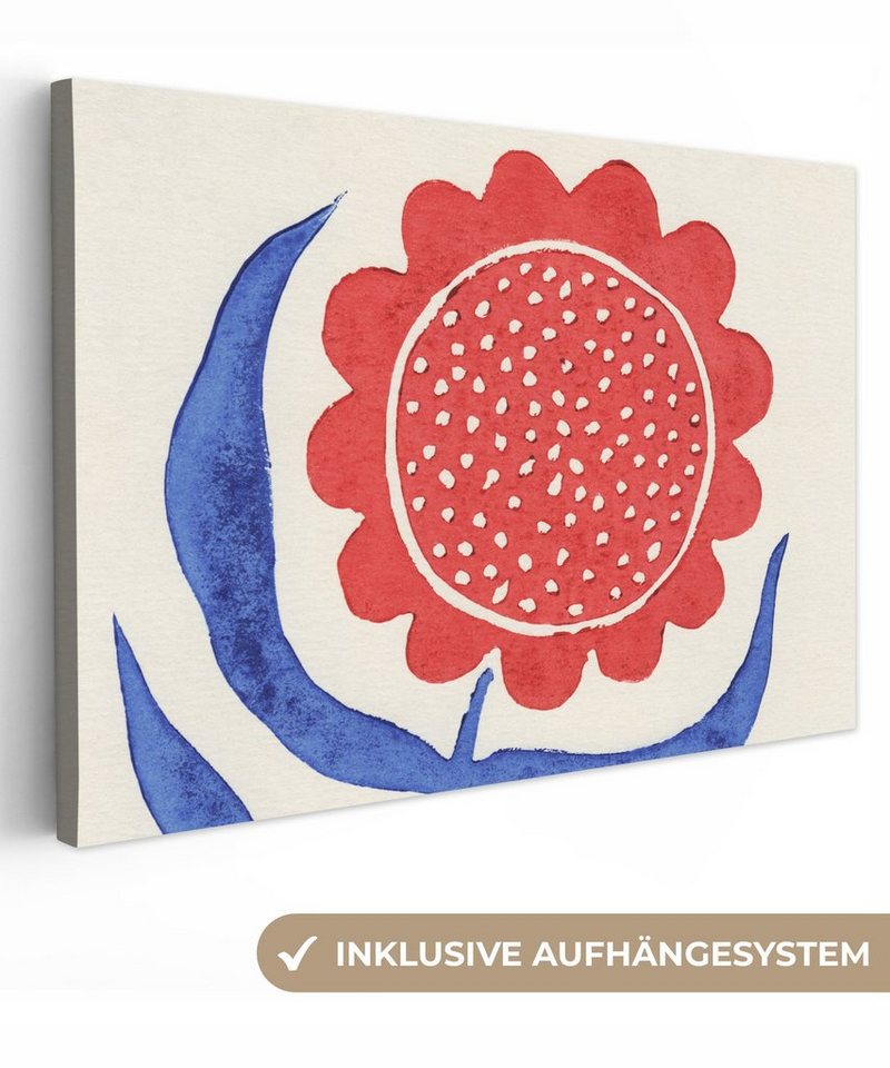 OneMillionCanvasses® Leinwandbild Blume - Pflanze - Rot - Blau, (1 St), Wandbild Leinwandbilder, Aufhängefertig, Wanddeko, 30x20 cm von OneMillionCanvasses®