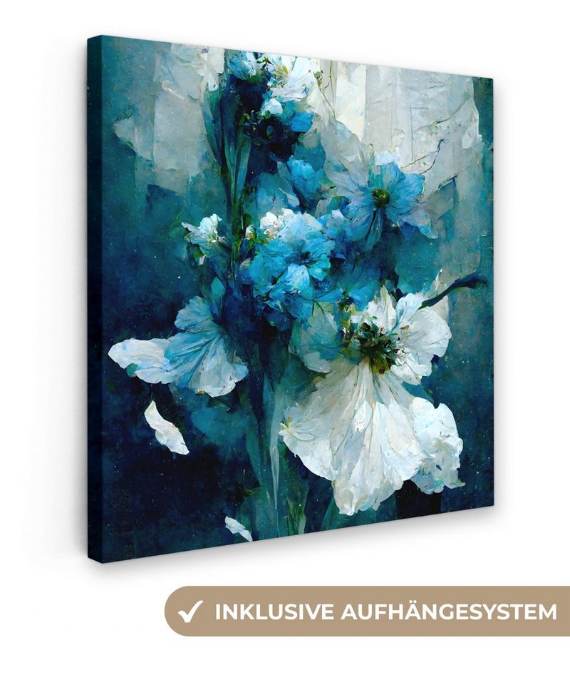 OneMillionCanvasses® Leinwandbild Blumen - Blumenstrauß - Farbe - Blau, (1 St), Leinwand Bilder für Wohnzimmer Schlafzimmer von OneMillionCanvasses®