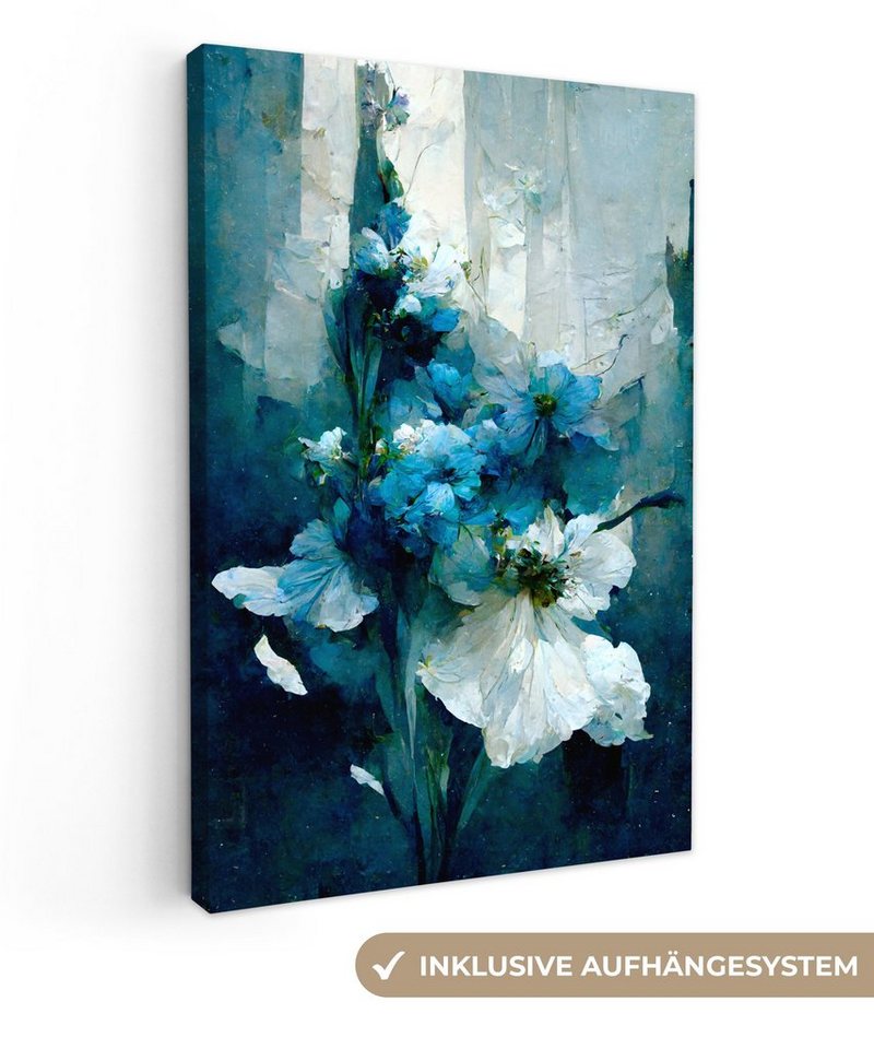 OneMillionCanvasses® Leinwandbild Blumen - Blumenstrauß - Farbe - Blau, (1 St), Leinwandbild fertig bespannt inkl. Zackenaufhänger, Gemälde, 20x30 cm von OneMillionCanvasses®