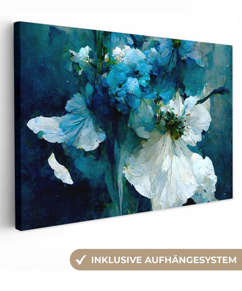 OneMillionCanvasses® Leinwandbild Blumen - Blumenstrauß - Farbe - Blau, (1 St), Wandbild Leinwandbilder, Aufhängefertig, Wanddeko, 30x20 cm von OneMillionCanvasses®