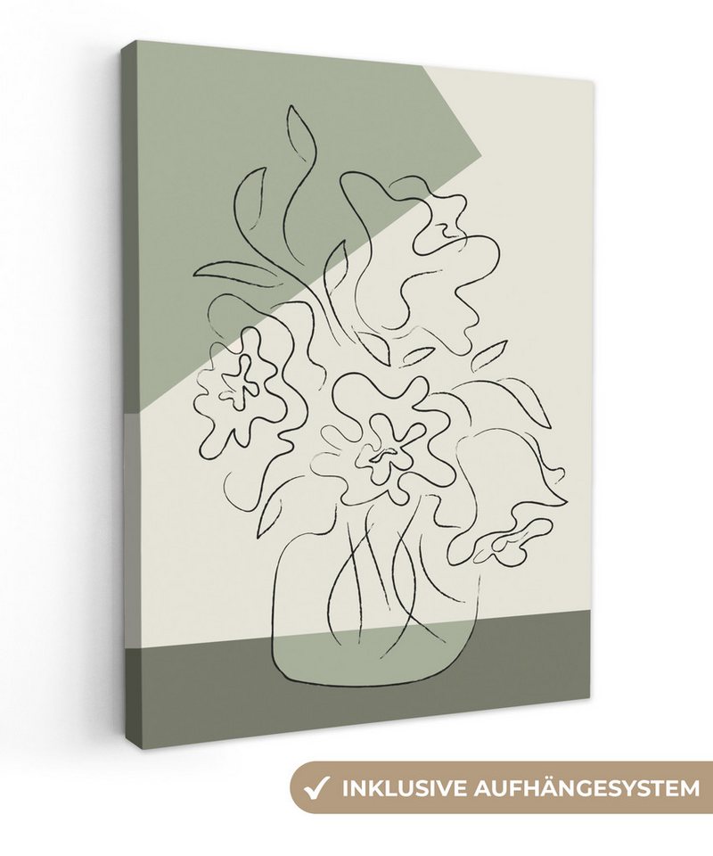 OneMillionCanvasses® Leinwandbild Blumen - Blumentopf - Grünzeug - Pflanzen - Linienkunst, (1 St), Leinwand Bilder für Wohnzimmer Schlafzimmer 60x80 cm von OneMillionCanvasses®