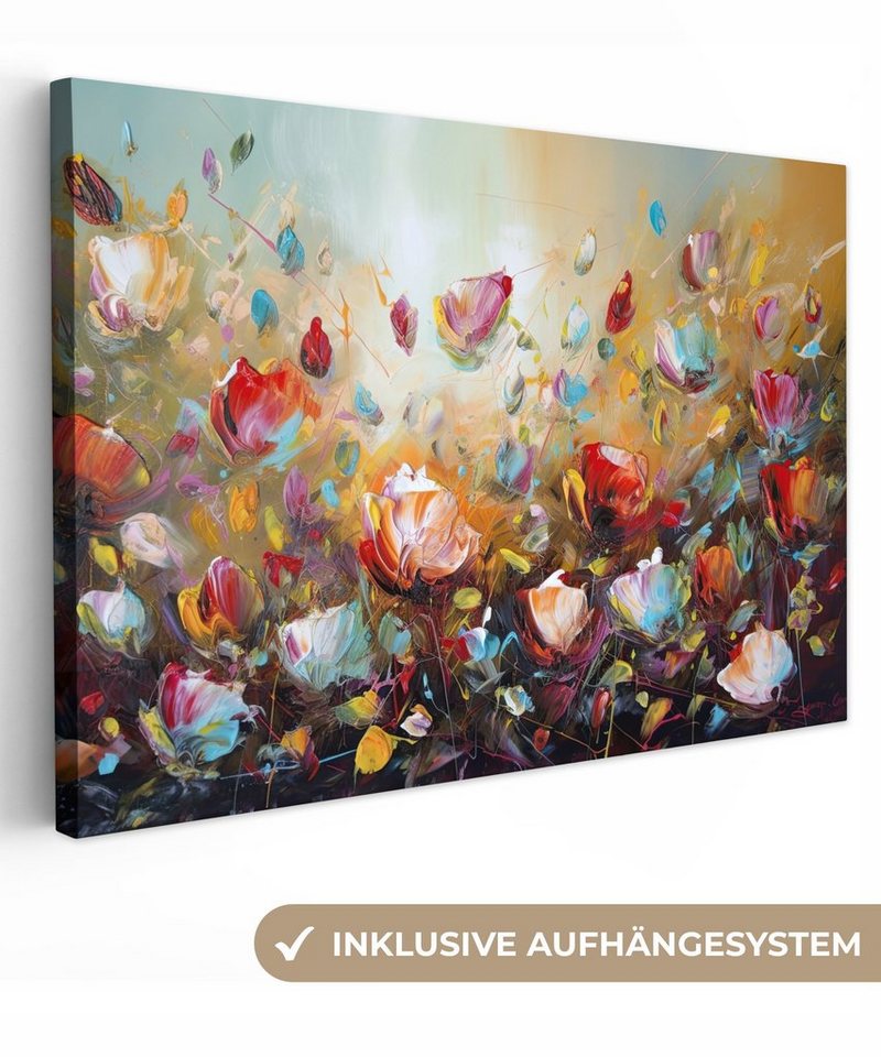 OneMillionCanvasses® Leinwandbild Blumen - Kunst - Natur - Ölfarbenoptik, (1 St), Leinwand Bilder Klein, Wand Dekoration Aesthetic 30x20 cm von OneMillionCanvasses®