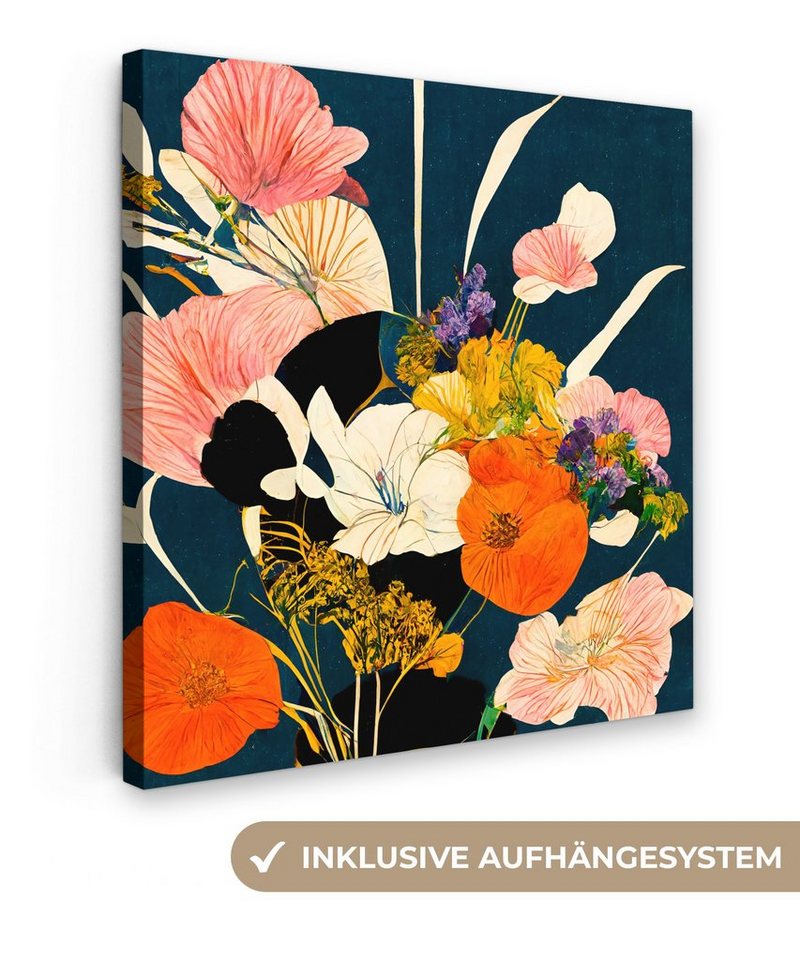OneMillionCanvasses® Leinwandbild Blumen - Vase - Malerei - Pflanzen, (1 St), Leinwand Bilder für Wohnzimmer Schlafzimmer von OneMillionCanvasses®