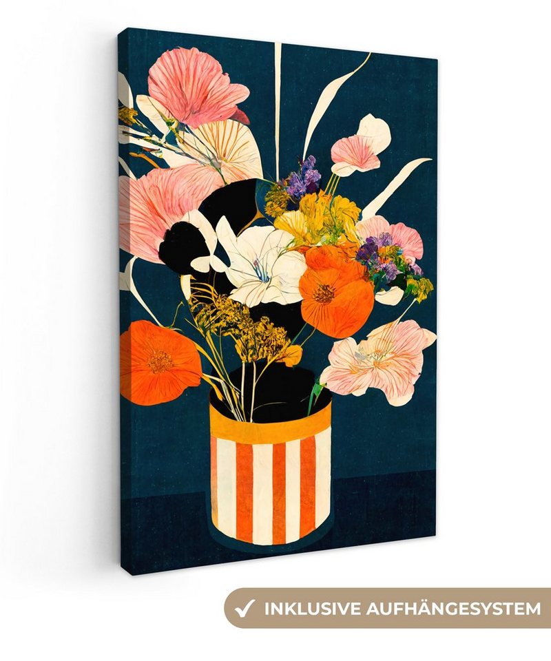 OneMillionCanvasses® Leinwandbild Blumen - Vase - Malerei - Pflanzen, (1 St), Leinwandbild fertig bespannt inkl. Zackenaufhänger, Gemälde, 20x30 cm von OneMillionCanvasses®