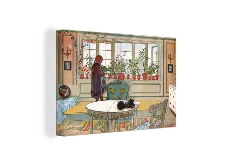OneMillionCanvasses® Leinwandbild Blumen auf der Fensterbank - Carl Larsson, Fotodruck (1 St), Leinwand Bilder Klein, Wand Dekoration Aesthetic 30x20 cm von OneMillionCanvasses®