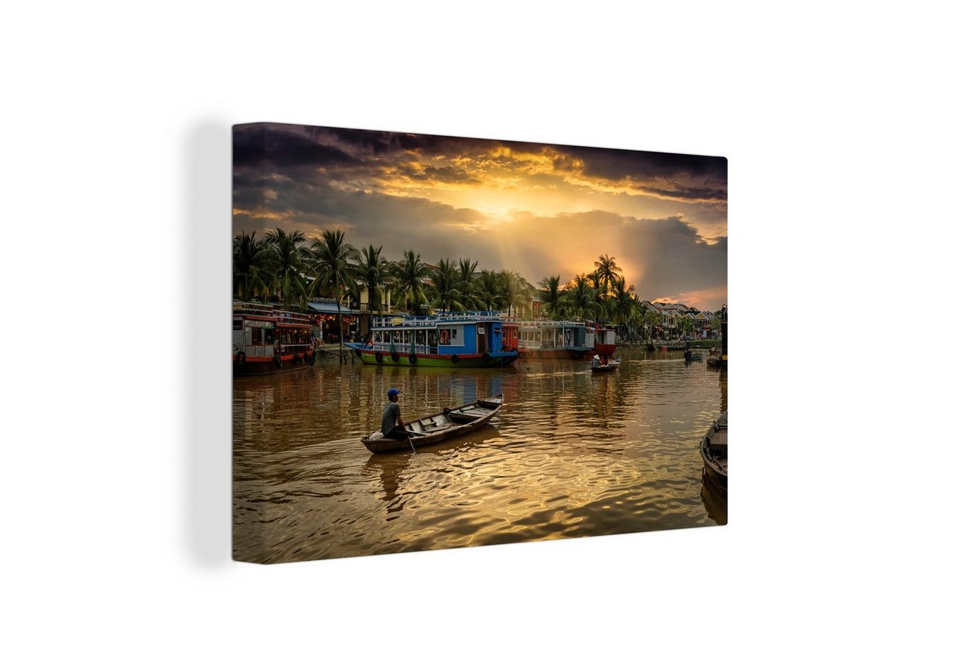 OneMillionCanvasses® Leinwandbild Boot auf dem Thu-Bon-Fluss in Hoi An in Vietnam, (1 St), Leinwand Bilder Klein, Wand Dekoration Aesthetic 30x20 cm von OneMillionCanvasses®