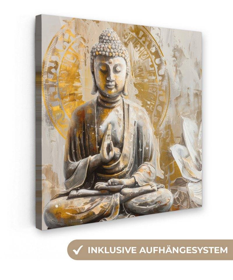 OneMillionCanvasses® Leinwandbild Buddha - Blume - Lotusblume - Weiß - Gold - Zen, (1 St), Wandbild, Deko Schlafzimmer Wohnzimmer Flur 20x20 cm von OneMillionCanvasses®