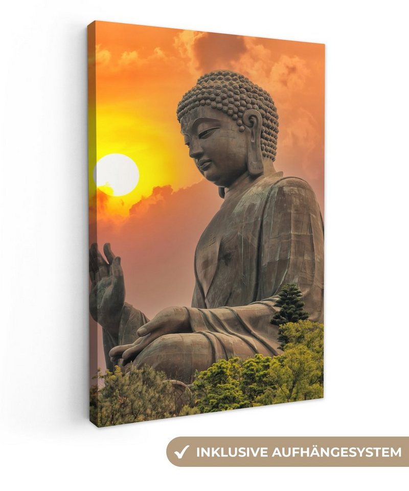 OneMillionCanvasses® Leinwandbild Buddha - Sonnenuntergang - Buddha-Statuen - Pflanzen, (1 St), Leinwand Canvas Wandbild, Wanddekoration 20x30 cm von OneMillionCanvasses®