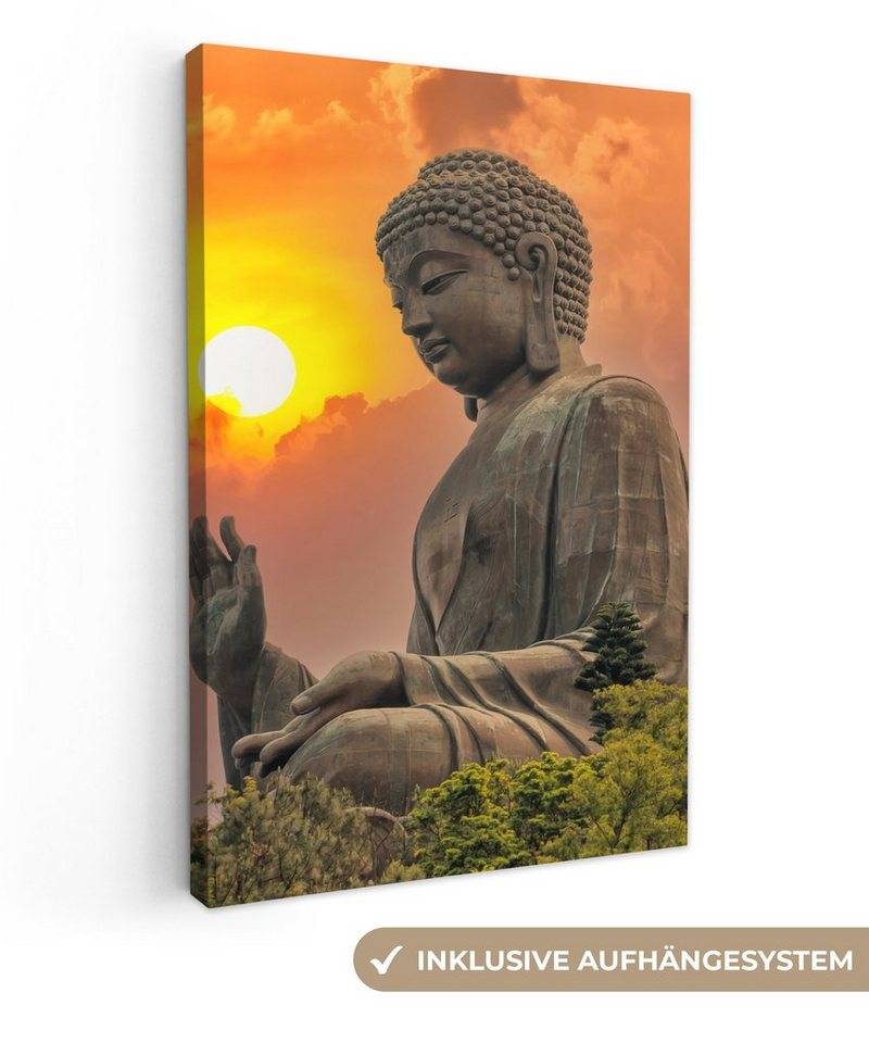 OneMillionCanvasses® Leinwandbild Buddha - Sonnenuntergang - Buddha-Statuen - Pflanzen, (1 St), Leinwand Canvas Wandbild, Wanddekoration 20x30 cm von OneMillionCanvasses®