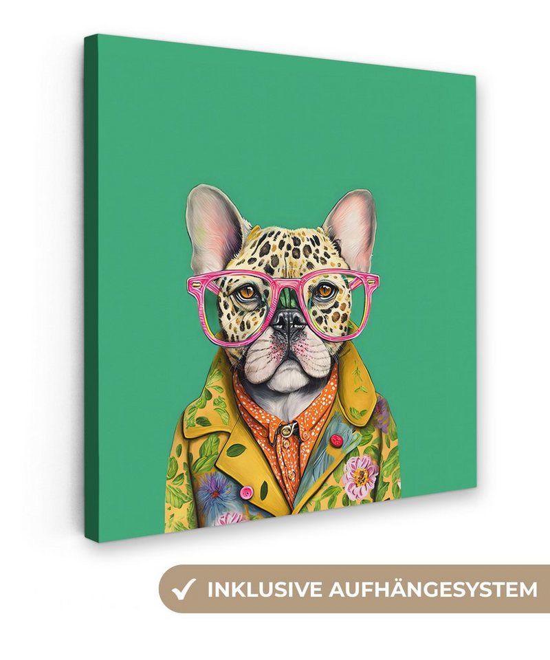 OneMillionCanvasses® Leinwandbild Bulldogge - Brille - Design - Hund - Tiere, (1 St), Wandbild, Deko Schlafzimmer Wohnzimmer Flur 20x20 cm von OneMillionCanvasses®