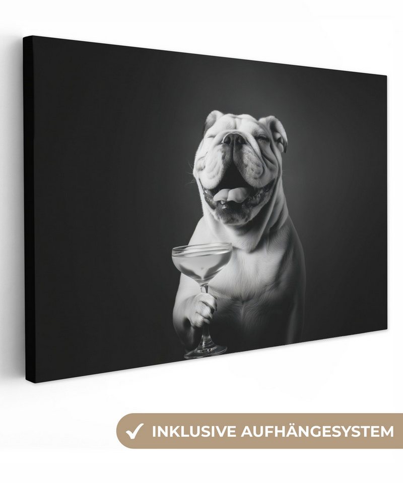 OneMillionCanvasses® Leinwandbild Bulldogge - Hund - Glas, Fotodruck (1 St), Leinwand Bilder Klein, Wand Dekoration Aesthetic 30x20 cm von OneMillionCanvasses®