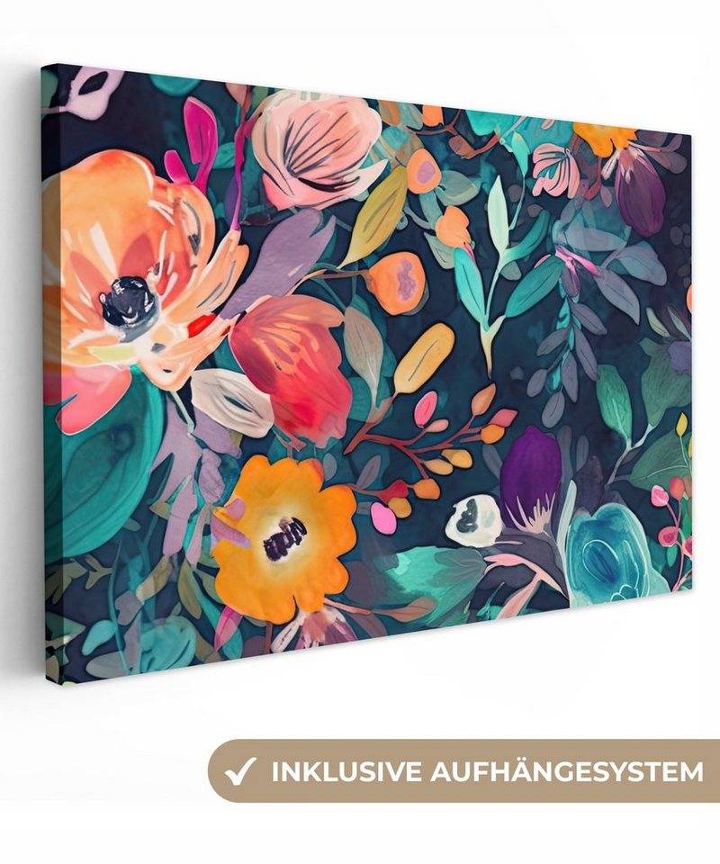 OneMillionCanvasses® Leinwandbild Bunt - Blumen - Kunst - Natur - Hippie, (1 St), Wandbild Leinwandbilder, Aufhängefertig, Wanddeko, 30x20 cm von OneMillionCanvasses®