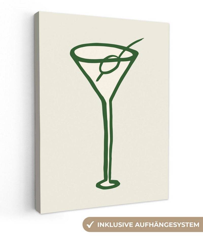 OneMillionCanvasses® Leinwandbild Cocktail - Strohhalm - Glas - Grün, (1 St), Leinwand Bilder für Wohnzimmer Schlafzimmer 60x80 cm von OneMillionCanvasses®