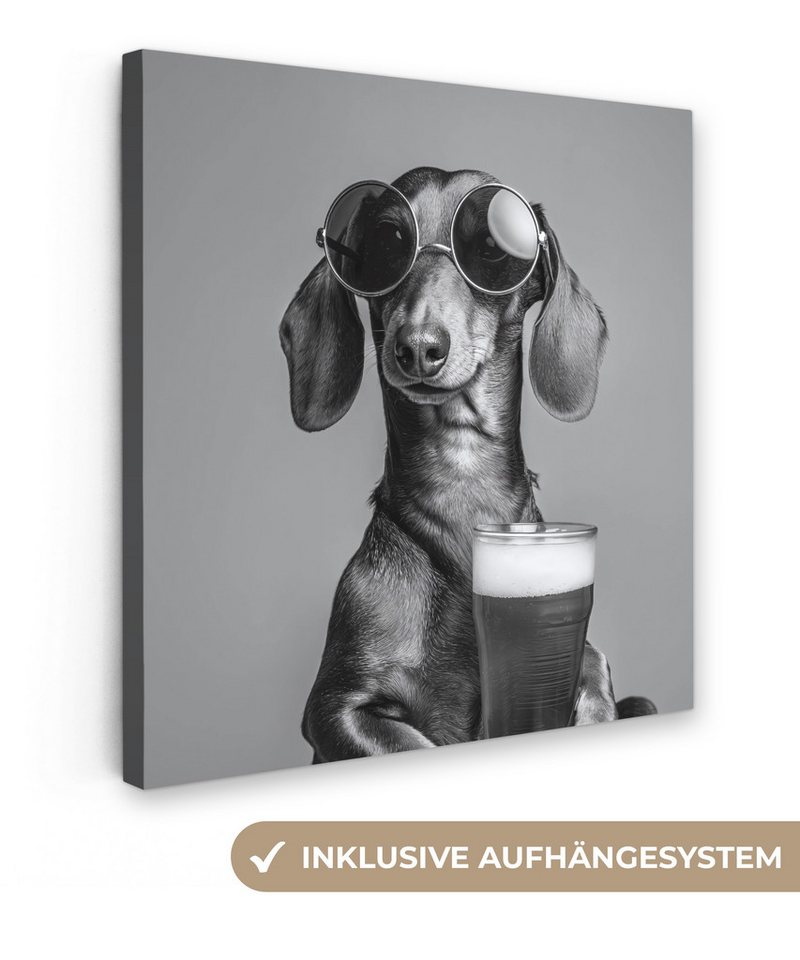 OneMillionCanvasses® Leinwandbild Dackel - Bier - Gläser - Gläser, Fotodruck (1 St), Leinwand Canvas Wandbild, Wanddekoration 20x30 cm von OneMillionCanvasses®