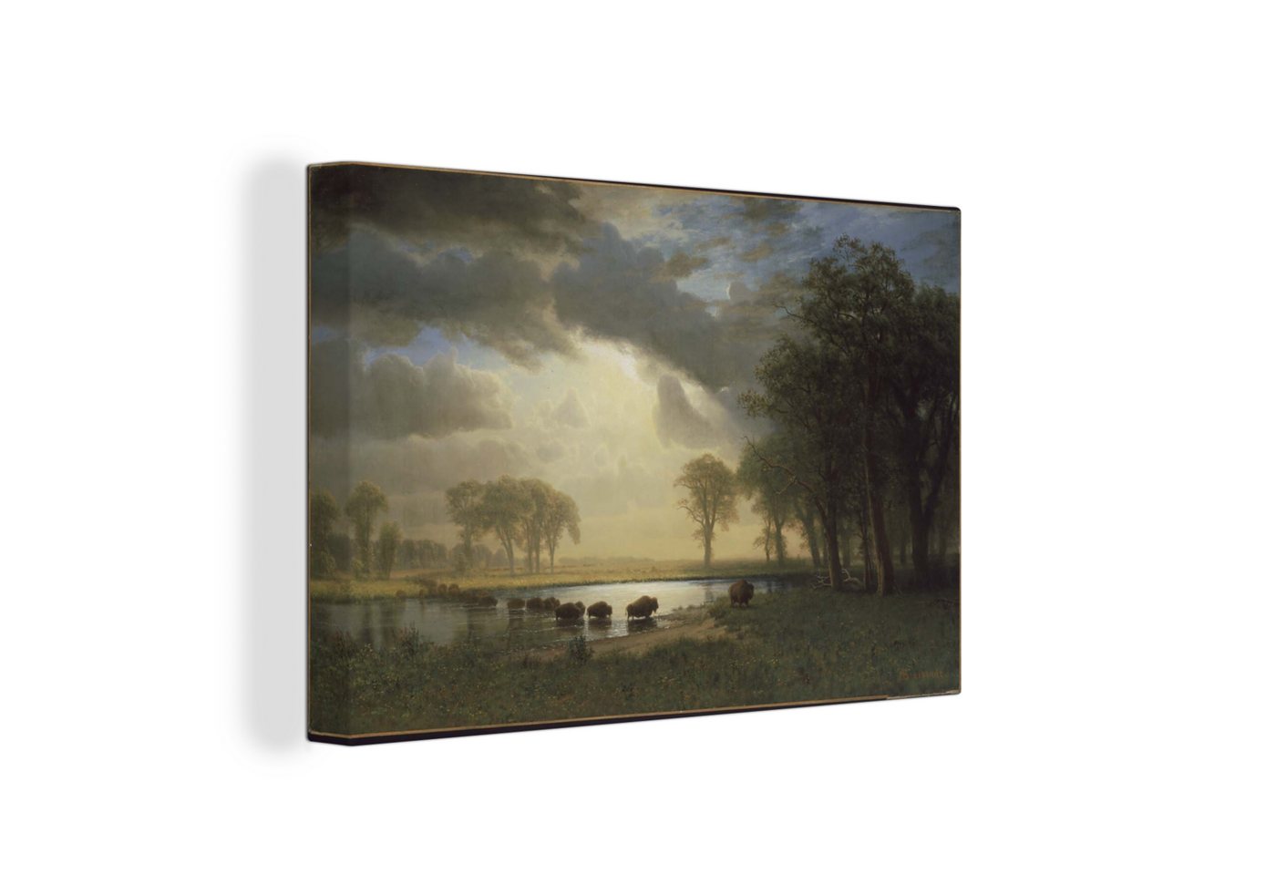 OneMillionCanvasses® Leinwandbild Der Büffelpfad - Gemälde von Albert Bierstadt, (1 St), Wandbild Leinwandbilder, Aufhängefertig, Wanddeko, 60x40 cm von OneMillionCanvasses®