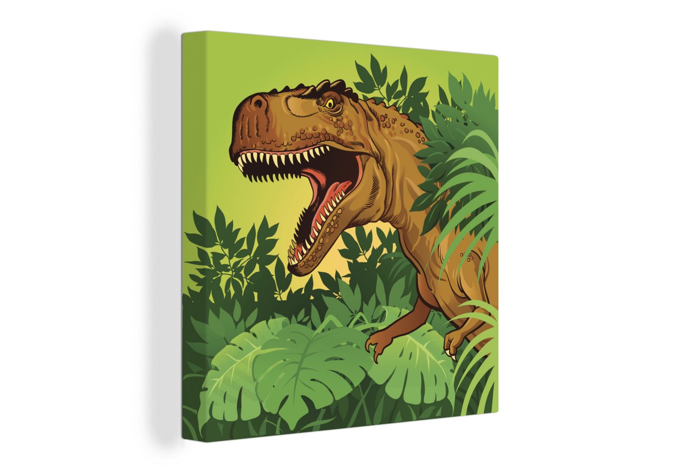 OneMillionCanvasses® Leinwandbild Dinosaurier - Pflanzen - Braun - Illustration - Kinder - Baby - Junge, (1 St), Wandbild, Deko Schlafzimmer Wohnzimmer Flur 20x20 cm von OneMillionCanvasses®