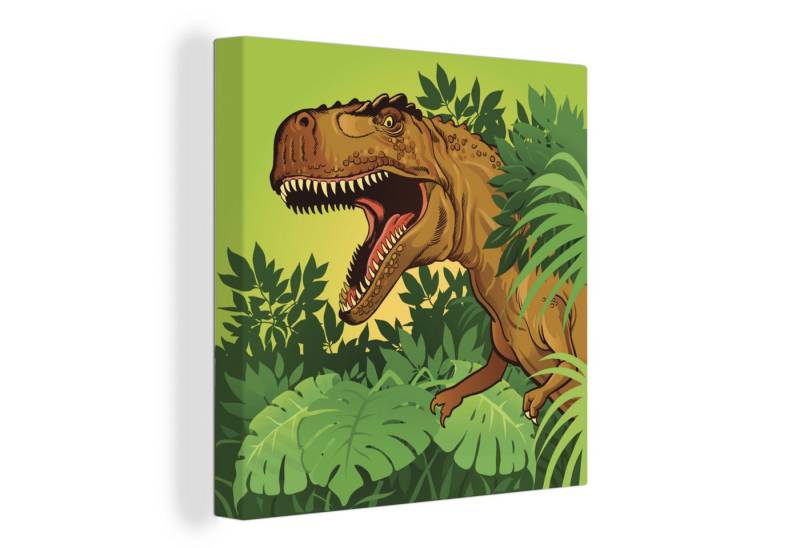 OneMillionCanvasses® Leinwandbild Dinosaurier - Pflanzen - Braun - Illustration - Kinder - Baby - Junge, (1 St), Wandbild, Deko Schlafzimmer Wohnzimmer Flur 20x20 cm von OneMillionCanvasses®