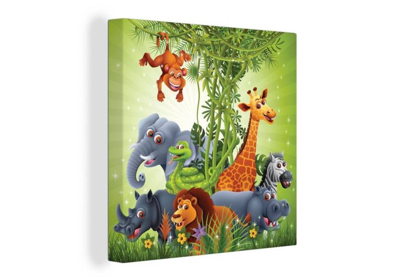 OneMillionCanvasses® Leinwandbild Dschungeltiere - Pflanzen - Kinder - Elefant - Giraffe - Löwe, (1 St), Wandbild, Deko Schlafzimmer Wohnzimmer Flur 20x20 cm von OneMillionCanvasses®