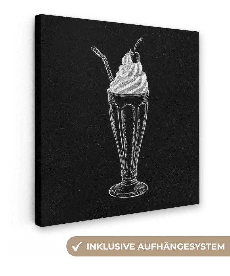 OneMillionCanvasses® Leinwandbild Eis-Coupé - Kirsche - Kreide - Schlagsahne, Fotodruck (1 St), Wandbild, Deko Schlafzimmer Wohnzimmer Flur 20x20 cm von OneMillionCanvasses®