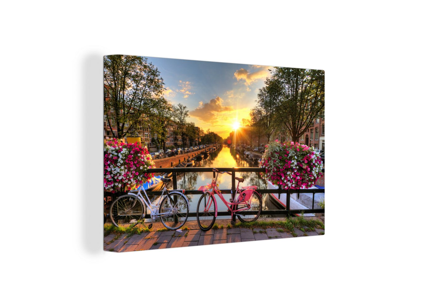 OneMillionCanvasses® Leinwandbild Fahrrad - Amsterdam - Frühling, (1 St), Wandbild Leinwandbilder, Aufhängefertig, Wanddeko, 30x20 cm von OneMillionCanvasses®