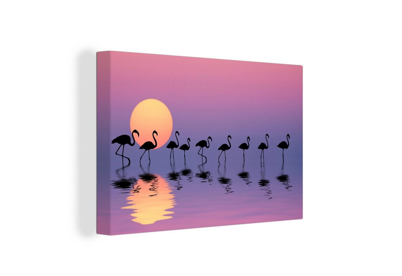 OneMillionCanvasses® Leinwandbild Flamingo - Wasser - Spiegelung, (1 St), Wandbild Leinwandbilder, Aufhängefertig, Wanddeko, 30x20 cm von OneMillionCanvasses®