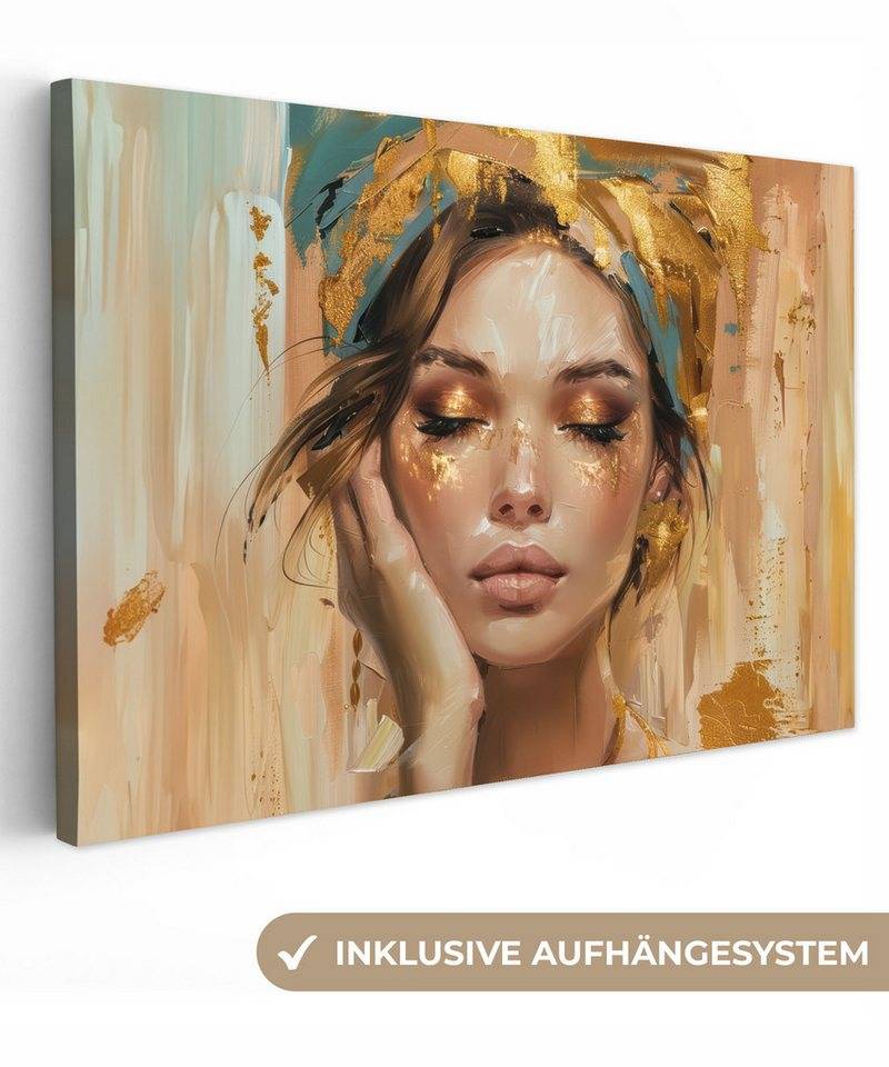 OneMillionCanvasses® Leinwandbild Frauen - Porträt - Luxus - Gold, (1 St), Leinwand Bilder Klein, Wand Dekoration Aesthetic 30x20 cm von OneMillionCanvasses®
