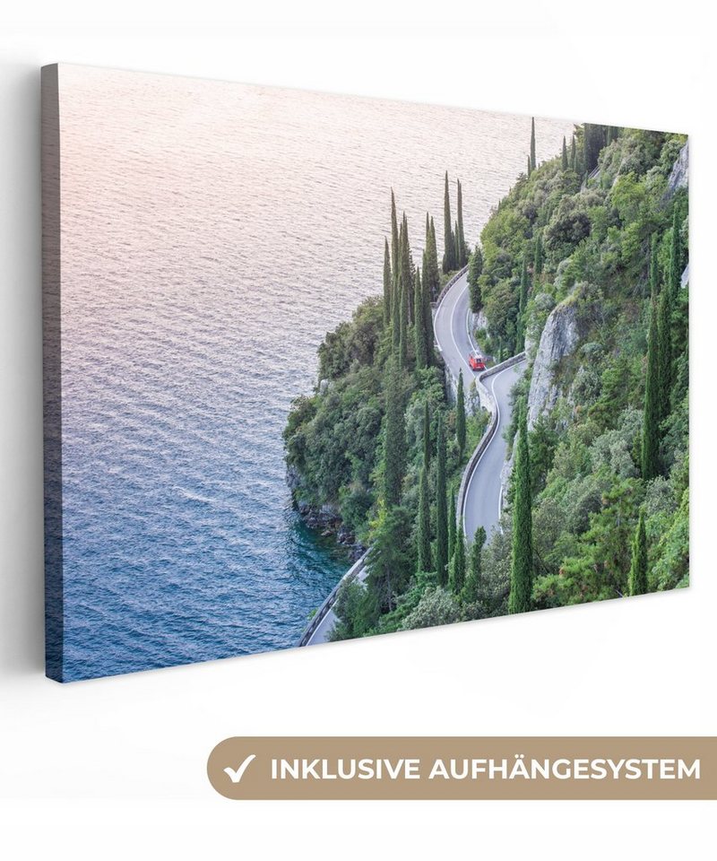 OneMillionCanvasses® Leinwandbild Gardasee - Straße - Berge, Fotodruck (1 St), Leinwand Bilder Klein, Wand Dekoration Aesthetic 30x20 cm von OneMillionCanvasses®