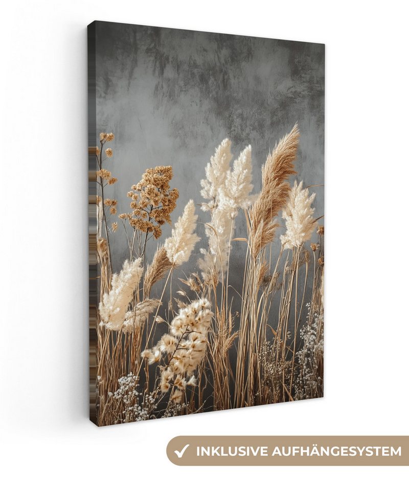 OneMillionCanvasses® Leinwandbild Getrocknete Feldblumen - Grau - Beton, Fotodruck (1 St), Leinwand Canvas Wandbild, Wanddekoration 20x30 cm von OneMillionCanvasses®