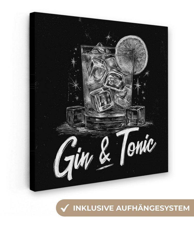OneMillionCanvasses® Leinwandbild Gin und Tonic - Glas - Limette - Eiswürfel, Fotodruck (1 St), Wandbild, Deko Schlafzimmer Wohnzimmer Flur 20x20 cm von OneMillionCanvasses®