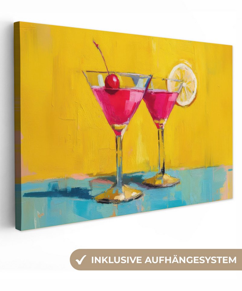 OneMillionCanvasses® Leinwandbild Gläser - Cocktail - Zitrone - Kirsche, Fotodruck (1 St), Leinwand Bilder Klein, Wand Dekoration Aesthetic 30x20 cm von OneMillionCanvasses®