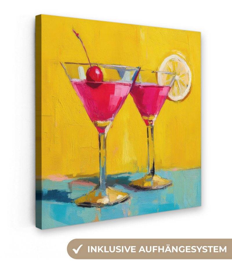 OneMillionCanvasses® Leinwandbild Gläser - Cocktail - Zitrone - Kirsche, Fotodruck (1 St), Leinwand Bilder Klein, Wand Dekoration Aesthetic 30x20 cm von OneMillionCanvasses®