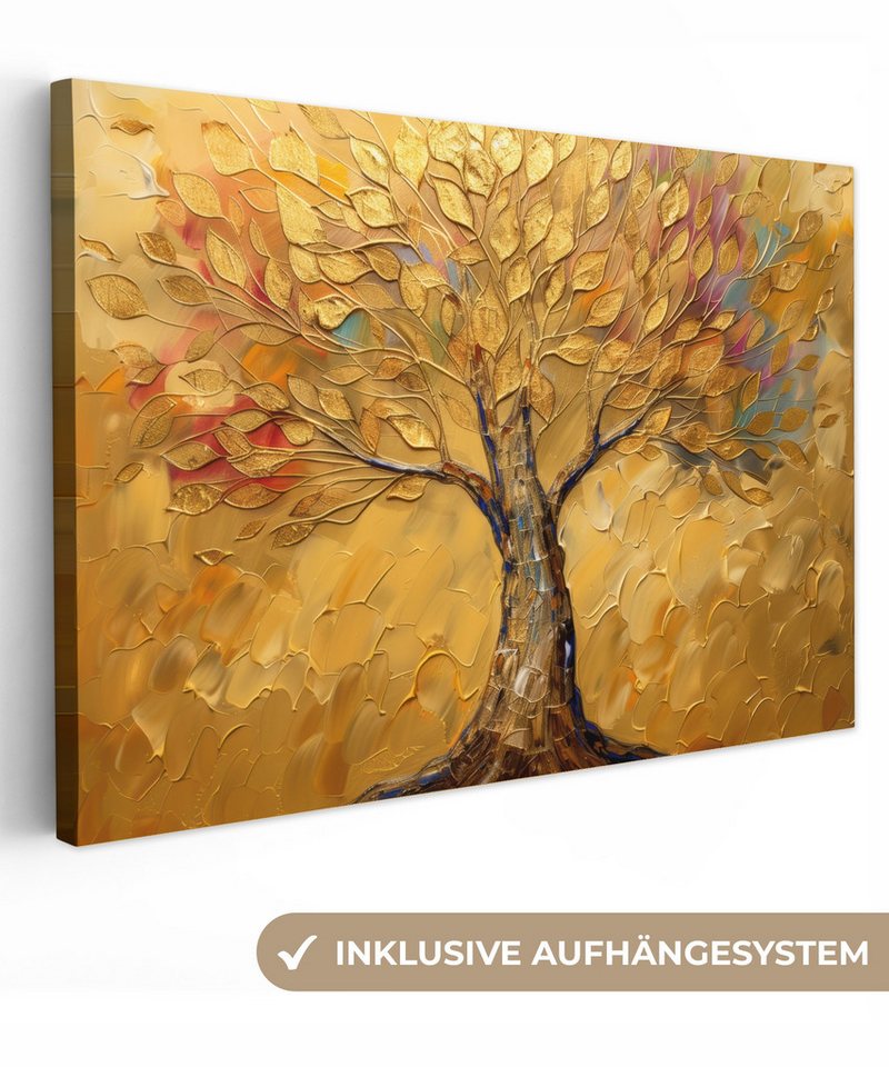 OneMillionCanvasses® Leinwandbild Gold - Baum - Abstrakt - Modern, (1 St), Leinwand Bilder Klein, Wand Dekoration Aesthetic 30x20 cm von OneMillionCanvasses®