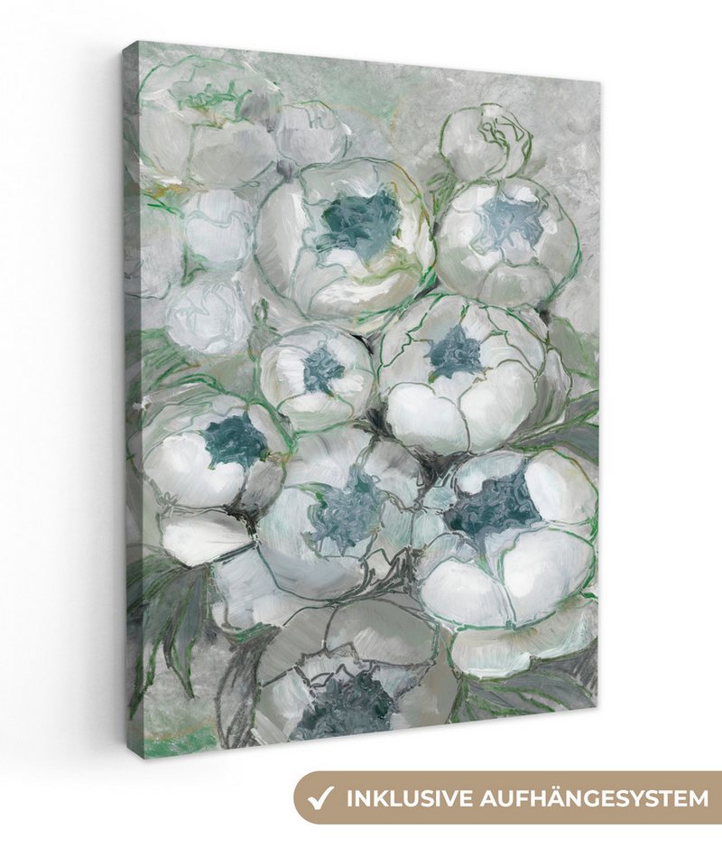 OneMillionCanvasses® Leinwandbild Grün - Blumen - Natur - Abstrakt, (1 St), Leinwand Bilder für Wohnzimmer Schlafzimmer 60x80 cm von OneMillionCanvasses®