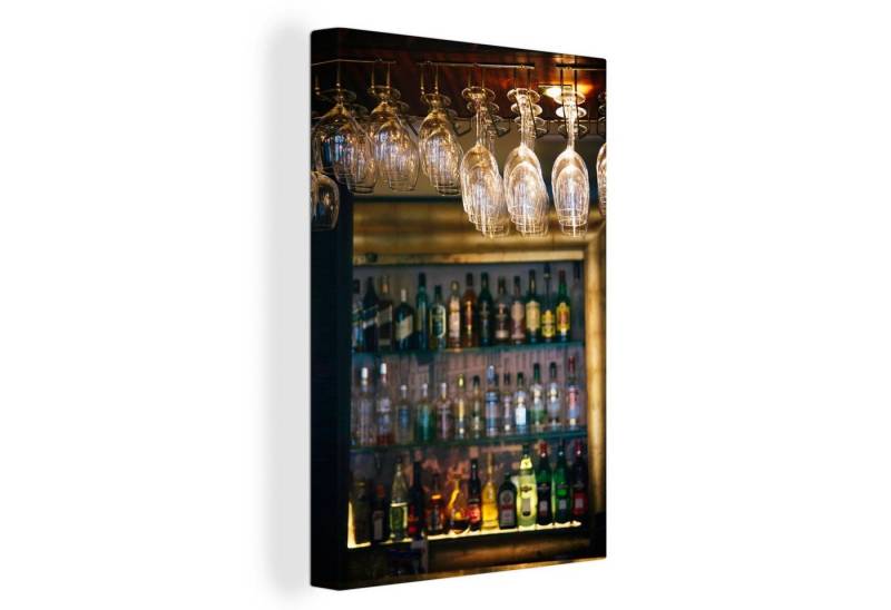 OneMillionCanvasses® Leinwandbild Hängende Gläser in einer Bar, (1 St), Leinwand Canvas Wandbild, Wanddekoration 20x30 cm von OneMillionCanvasses®