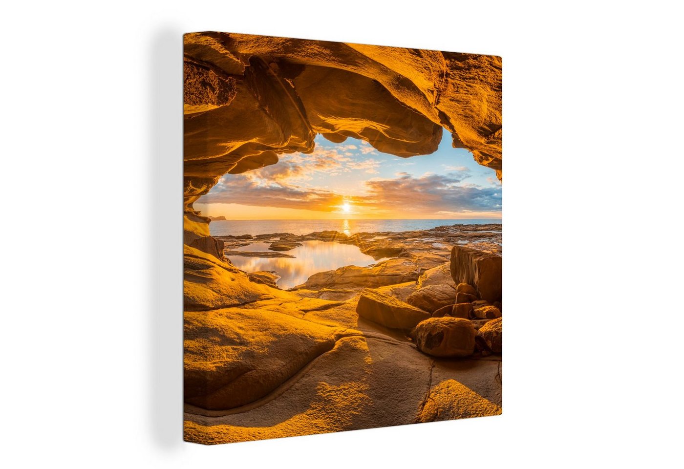 OneMillionCanvasses® Leinwandbild Höhle - Meer - Horizont - Sonnenuntergang, (1 St), Leinwand Bilder für Wohnzimmer Schlafzimmer von OneMillionCanvasses®
