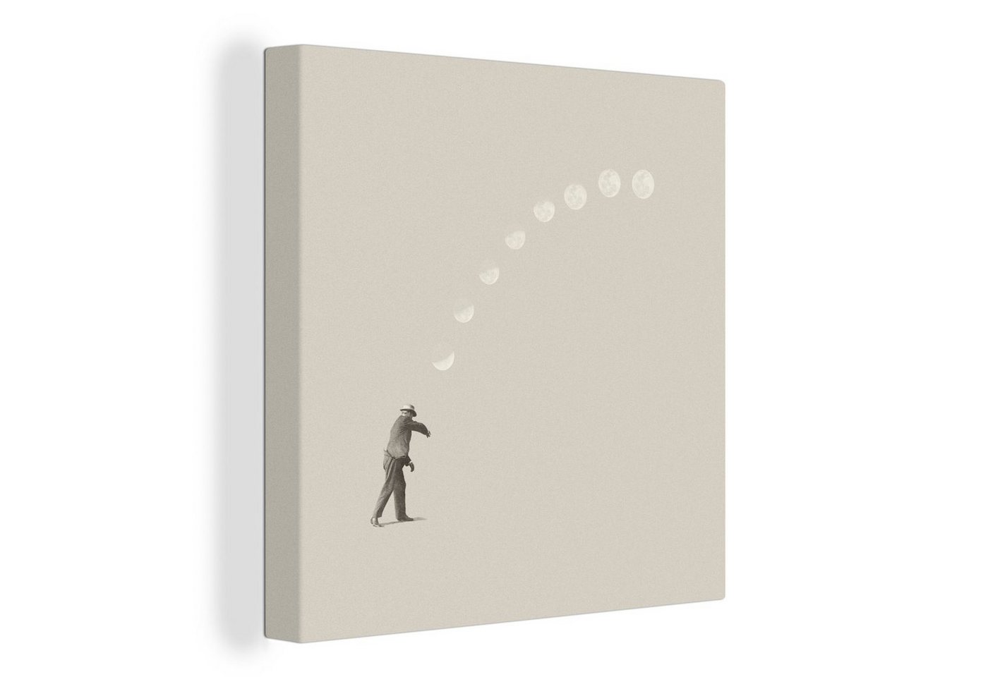 OneMillionCanvasses® Leinwandbild Jahrgang - Mond - Mensch, (1 St), Leinwand Bilder für Wohnzimmer Schlafzimmer von OneMillionCanvasses®